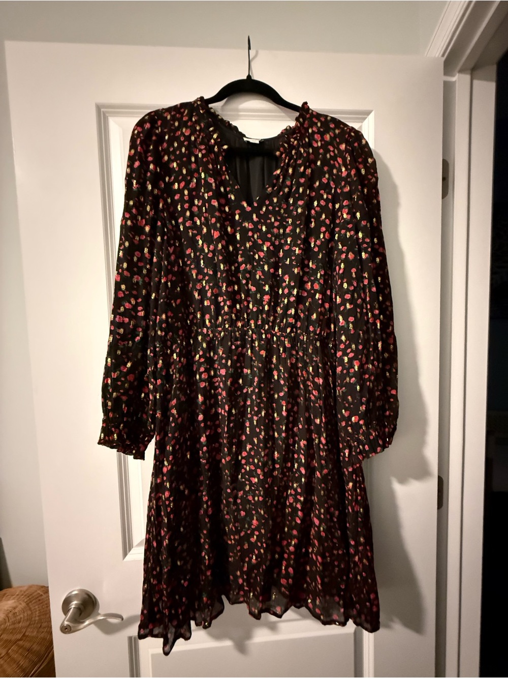 J. Crew Black Long Sleeve Floral Midi Dress